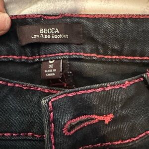 True Religion Becca Low Rise Bootcut Jeans - Dark Denim with Pink Stitching